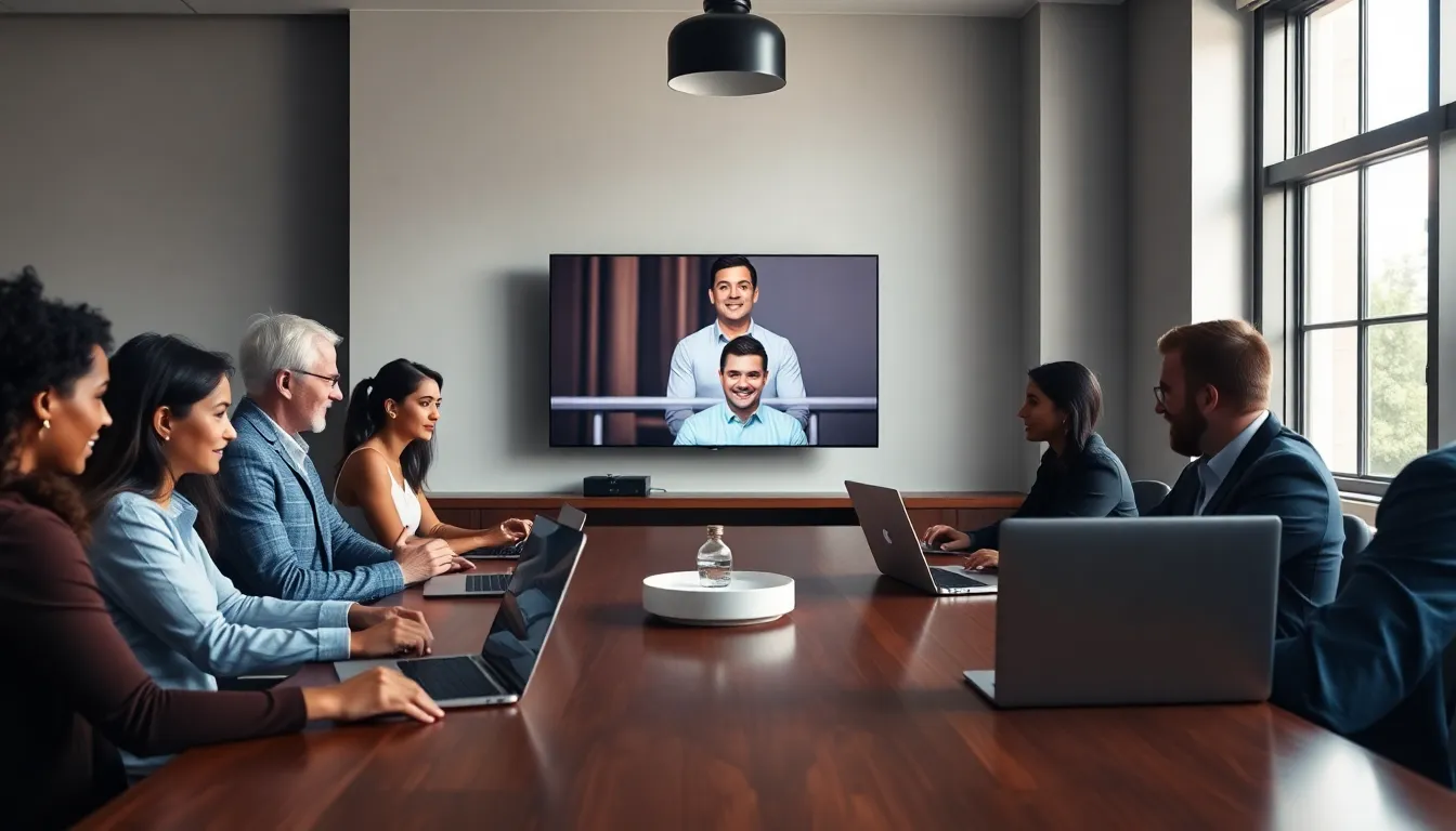diverse professionals engaging in online learning at a modern workspace.
