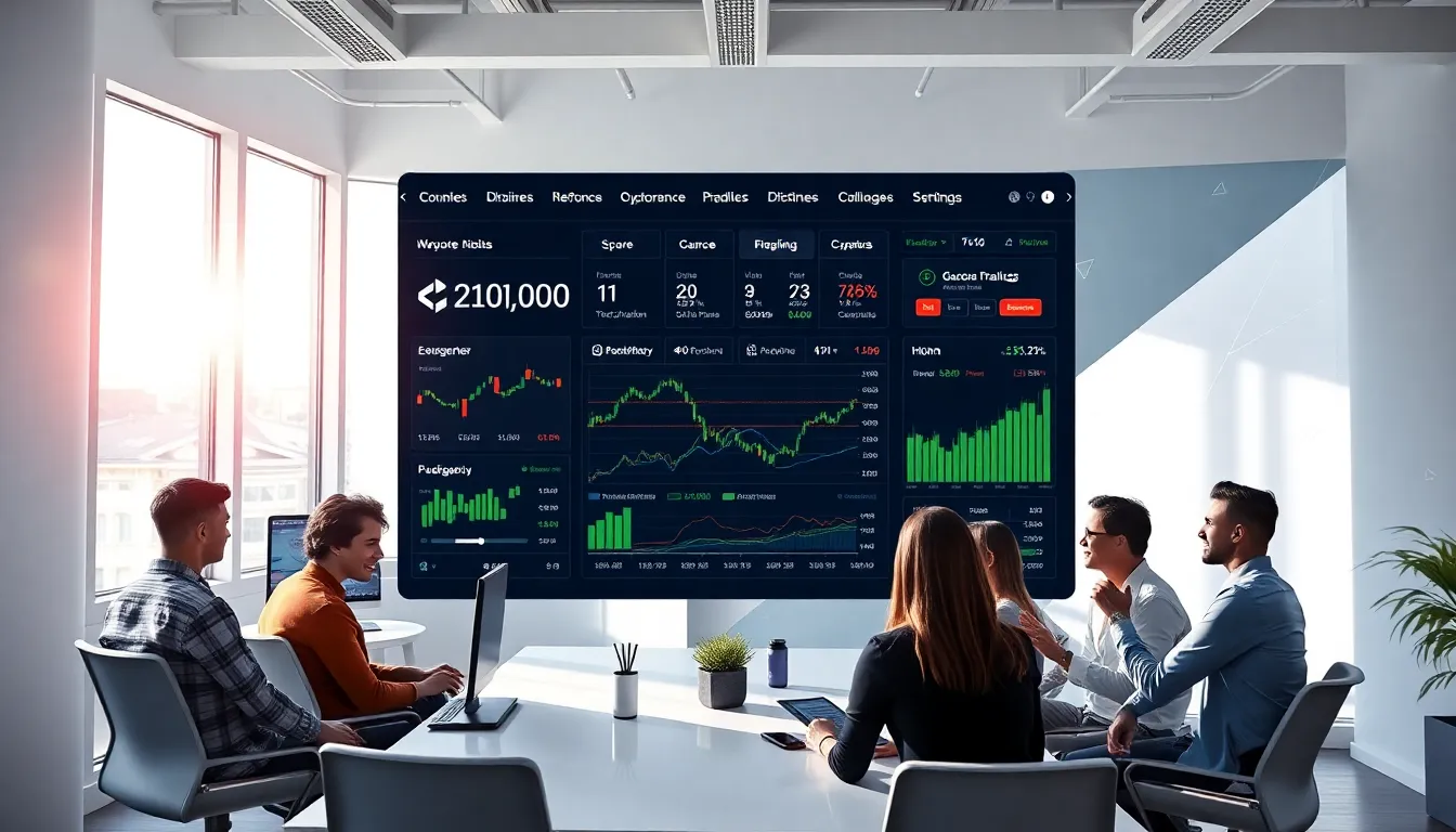 modern cryptocurrency trading platform interface with diverse users.