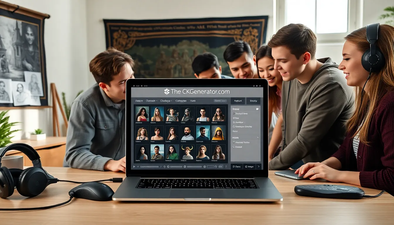 group collaborating on character creation at a modern workspace.